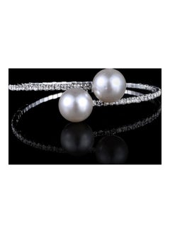 Single Row Rhinestone Inlaid Faux Pearl Opening Bracelet