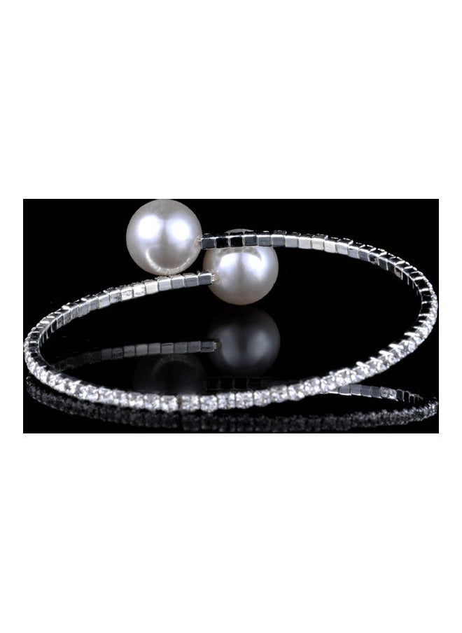 NIBEMINENT - Single Row Rhinestone Inlaid Faux Pearl Opening Bracelet - Image 1