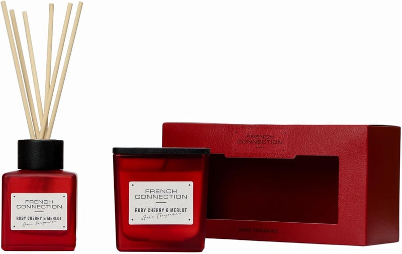 French Connection مجموعة شمعة ومعطر فرنسي كونكشن روبي شيري وميرلوت - Image 4