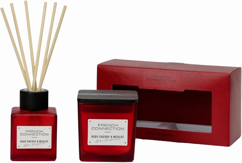 French Connection مجموعة شمعة ومعطر فرنسي كونكشن روبي شيري وميرلوت - Image 2