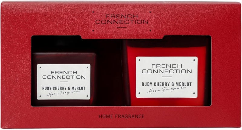French Connection مجموعة شمعة ومعطر فرنسي كونكشن روبي شيري وميرلوت - Image 1