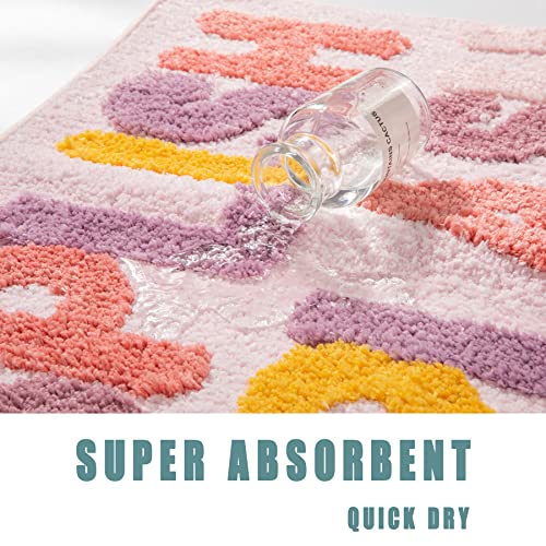 DBJOY Kids Bath Rugs Microfiber Bathroom Non-Slip Mat Washable Cute Bath Mat for Kids Modern Absorbent Funny Letters (Splish-Pink, 20"x32") - Image 3