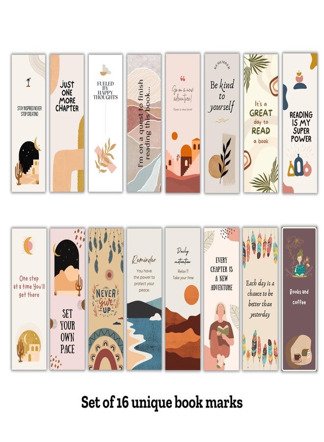 EKDALI Bookmarks Set of 16| 350 GSM Thick Book Marks| Matte Finish| NO Repeat Designs| Boho Theme Bookmark | Size 2 x 6 inches - Image 2
