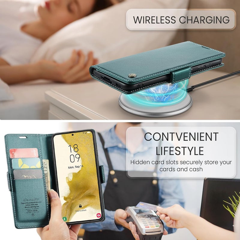 Rerzoiro Case for Samsung Galaxy S22 Case, Cover Premium PU Leather [RFID Blocking] Wallet Flip Folio Case with Card Holder and Magnetic Kickstand Cover for Samsung S22, Turquoise - Image 4