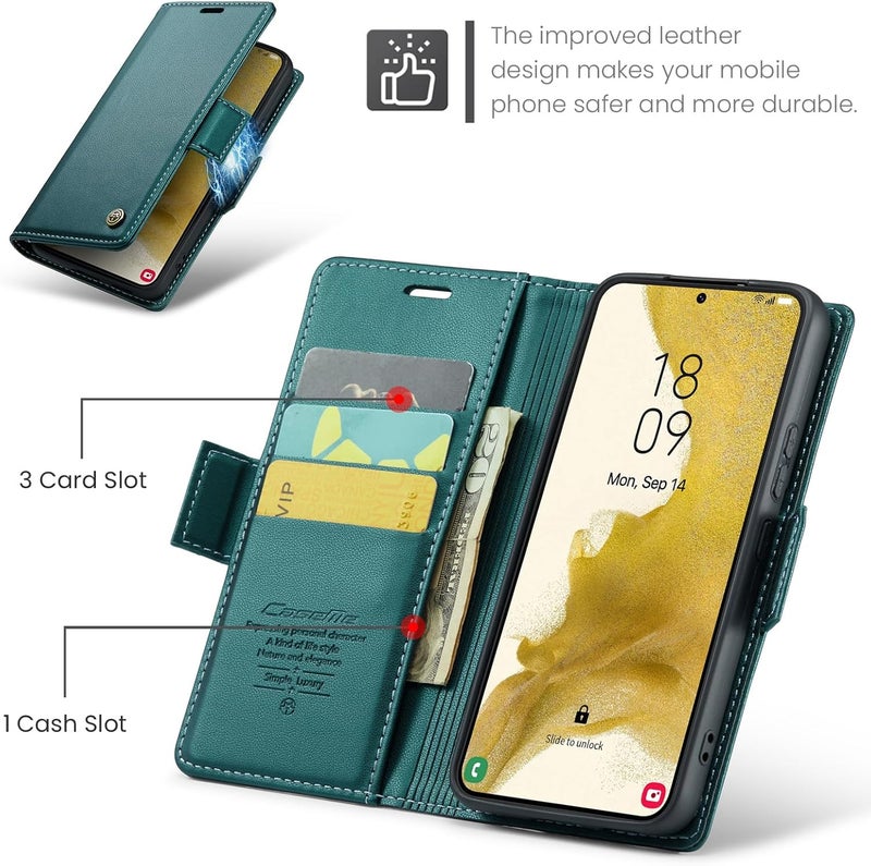 Rerzoiro Case for Samsung Galaxy S22 Case, Cover Premium PU Leather [RFID Blocking] Wallet Flip Folio Case with Card Holder and Magnetic Kickstand Cover for Samsung S22, Turquoise - Image 3