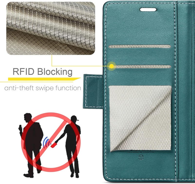 Rerzoiro Case for Samsung Galaxy S22 Case, Cover Premium PU Leather [RFID Blocking] Wallet Flip Folio Case with Card Holder and Magnetic Kickstand Cover for Samsung S22, Turquoise - Image 2