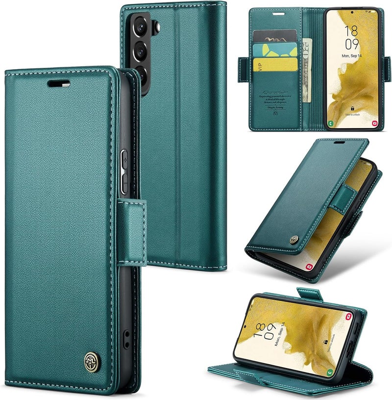 Rerzoiro Case for Samsung Galaxy S22 Case, Cover Premium PU Leather [RFID Blocking] Wallet Flip Folio Case with Card Holder and Magnetic Kickstand Cover for Samsung S22, Turquoise - Image 1