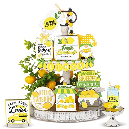 Kajaia Farmhouse Tiered Tray Decor Set Home Wooden Signs Rustic Sweet Home Tabletop Wooden Block Sign for Table Decor(Lemon) - Image 1