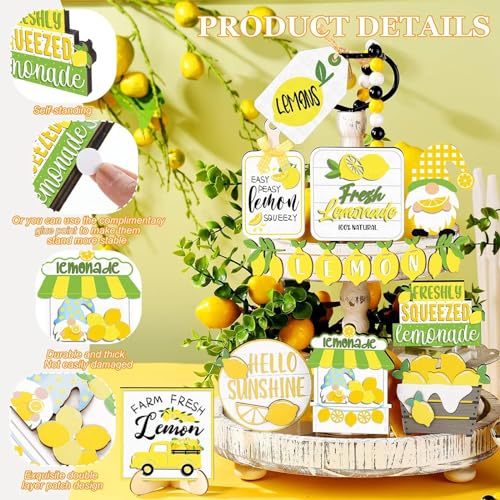 Kajaia Farmhouse Tiered Tray Decor Set Home Wooden Signs Rustic Sweet Home Tabletop Wooden Block Sign for Table Decor(Lemon) - Image 3