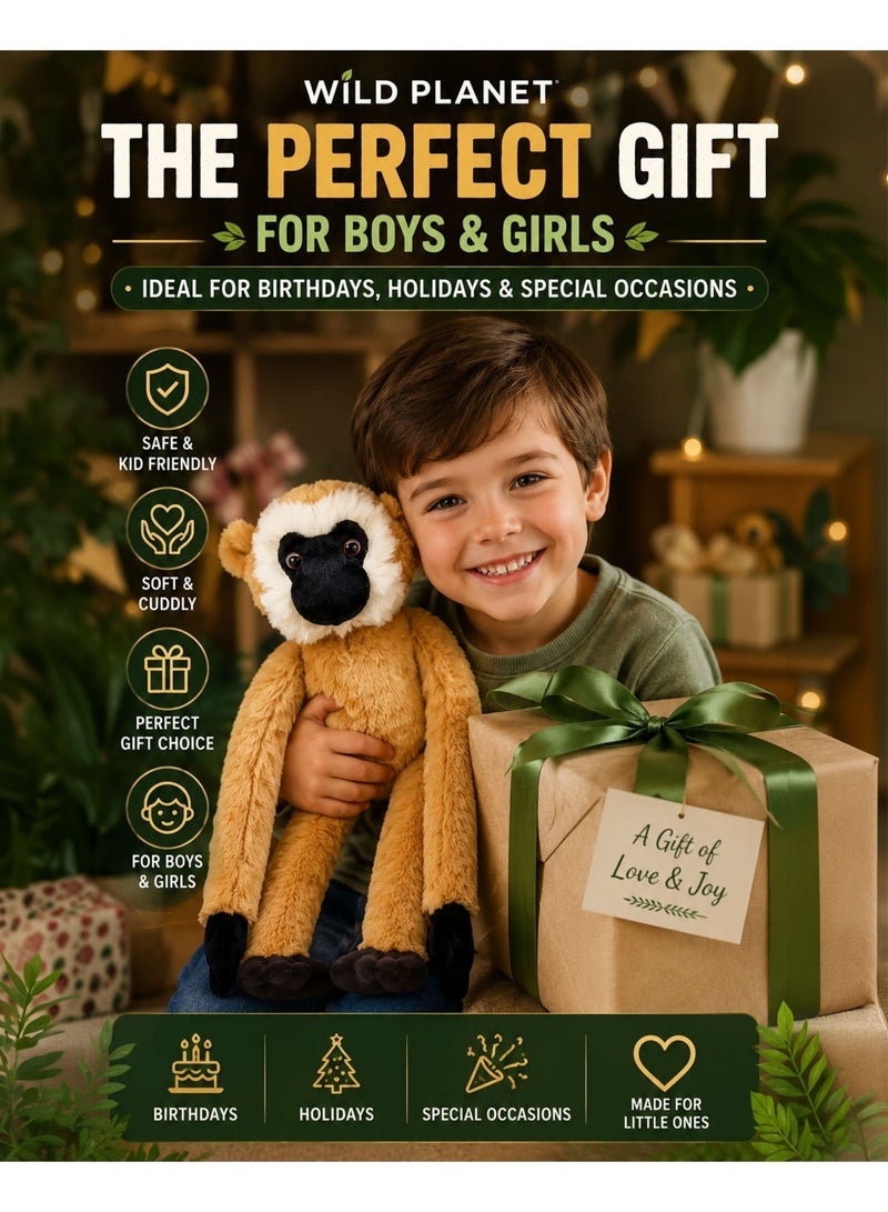 Wild Planet Gibbon Plush Toy 40CM Soft Jungle Monkey Stuffed Animal Realistic Primate Plush Doll Long Arm Cuddly Wildlife Educational Toy for Kids Boys Girls Hugging Sleeping Birthday Gift - Image 4