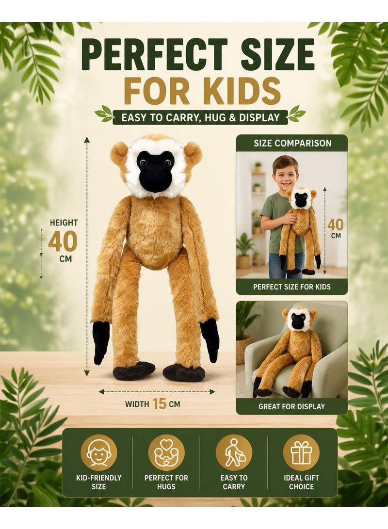 Wild Planet Gibbon Plush Toy 40CM Soft Jungle Monkey Stuffed Animal Realistic Primate Plush Doll Long Arm Cuddly Wildlife Educational Toy for Kids Boys Girls Hugging Sleeping Birthday Gift - Image 3