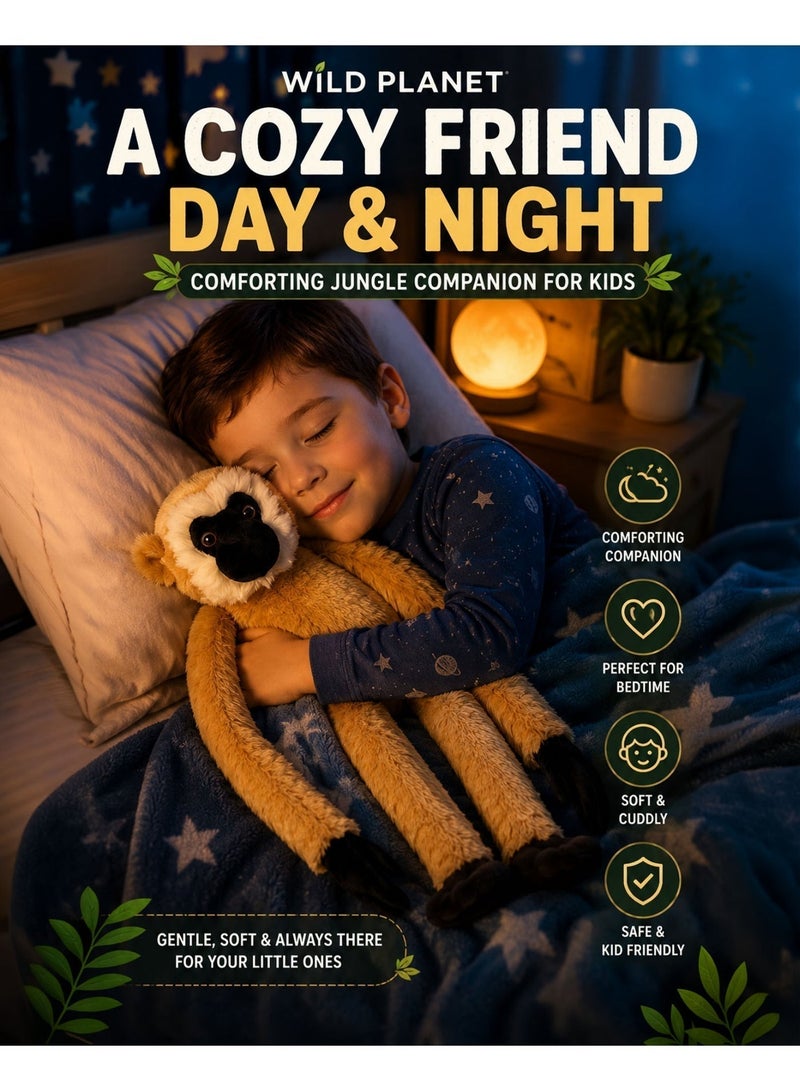 Wild Planet Gibbon Plush Toy 40CM Soft Jungle Monkey Stuffed Animal Realistic Primate Plush Doll Long Arm Cuddly Wildlife Educational Toy for Kids Boys Girls Hugging Sleeping Birthday Gift - Image 2
