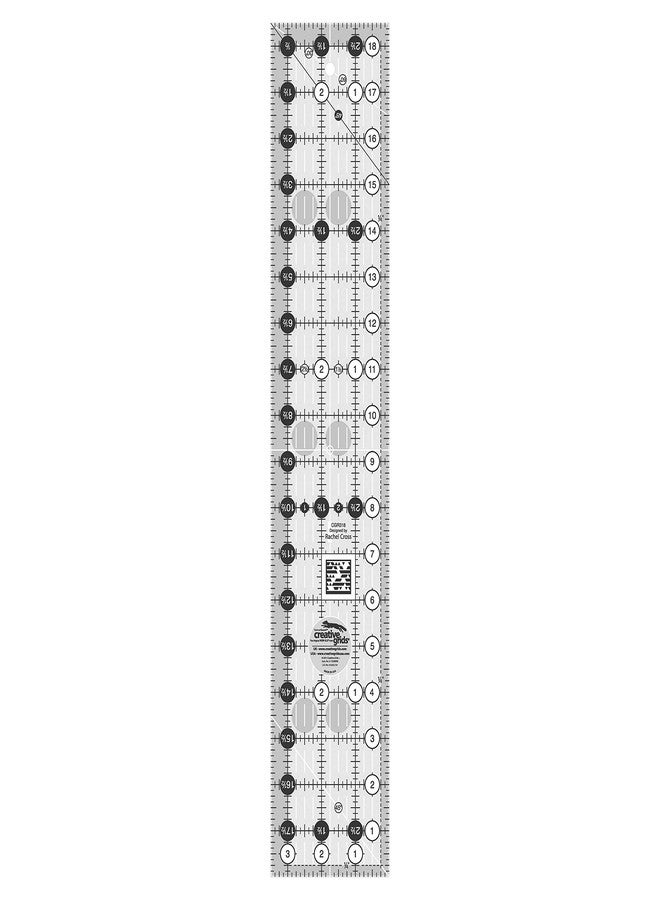 مسطرة لحاف Creative Grids مستطيلة مقاس 3-1/2 بوصة × 18-1/2 بوصة - CGR318 - صُنعت في الولايات المتحدة الأمريكية، مصنوعة من الأكريليك بمقبض مانع للانزلاق، تُستخدم للخياطة والحرف اليدوية والترقيع، لقياس وقطع القماش