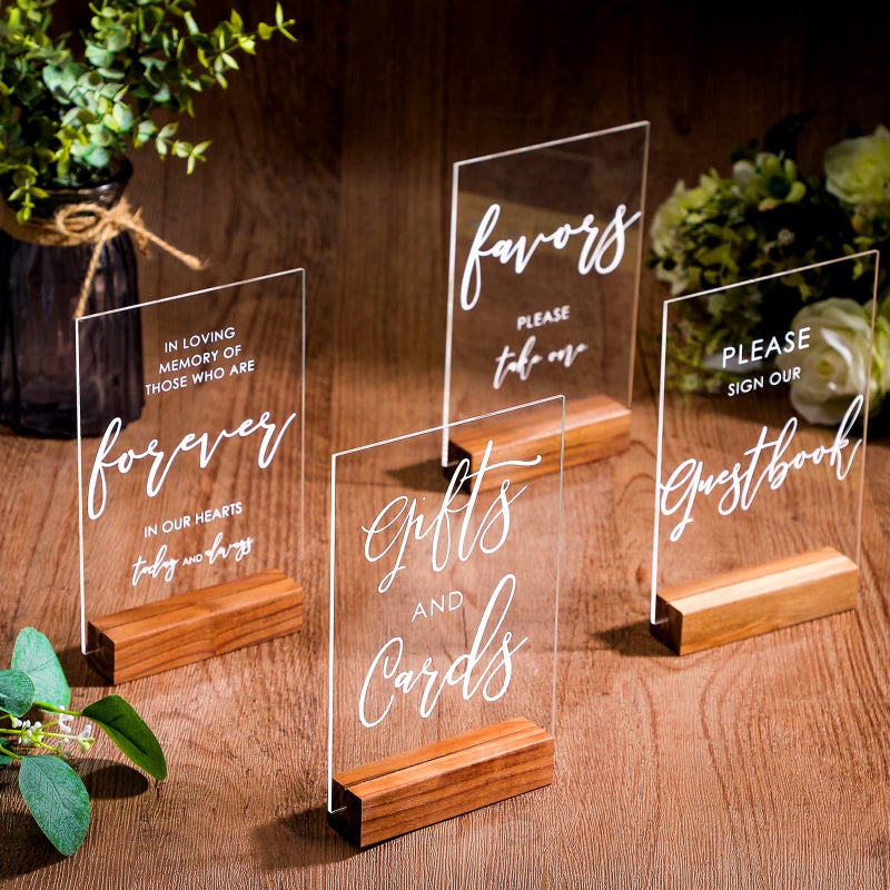 Chunful Chunful 4 Pcs Acrylic Wedding Signs with Stand 5 x 7 Inch Clear Cards and Gifts Our Guestbook Rustic Calligraphy Sign for Wedding Ceremony ReceptionBasic 