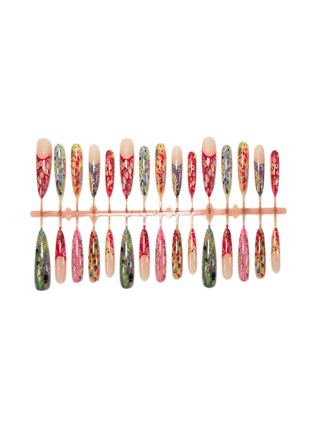 Mkwntg 30Pcs Spring Colorful Polka Dot Press on Nails Medium Almond Fake Nails French Tip Acrylic Nails Full Cover Artificial Reusable Peacock Vision Glossy Designs Stick on Nails for Women Manicure Decor - Image 3