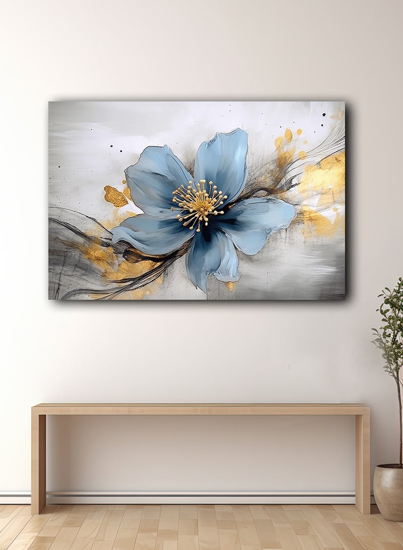 لوحة كانفاس على إطار خشبي بتصميم زهرة زرقاء - Image 3