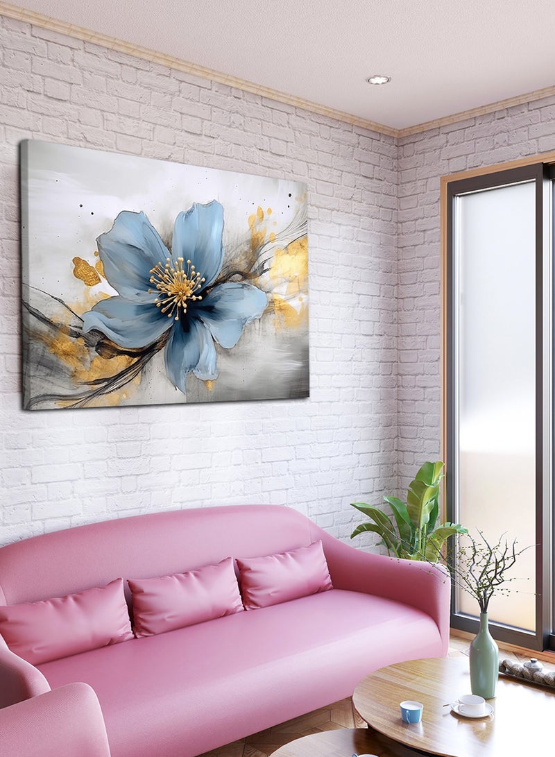 لوحة كانفاس على إطار خشبي بتصميم زهرة زرقاء - Image 1