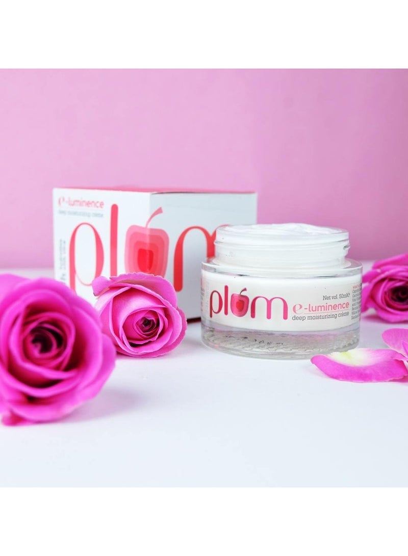 Plum E-Luminence Deep Moisturizing Cream Ultra-hydrating Face Moisturizer For Normal Dry and Sensitive Skin Rich in Vitamin E Nourishes Skin Combats Drynes Smoothens Skin, White 50ml