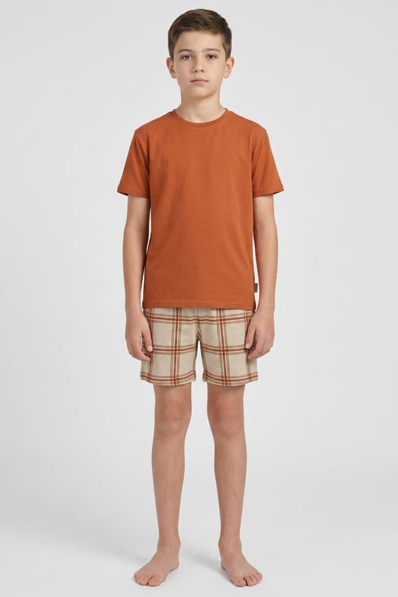 Fudo Lounge By Fudo Kids Boy 2 Pcs Windowpane T-Shirt And Shorts Sleepwear Set, Multicolor - Image 1