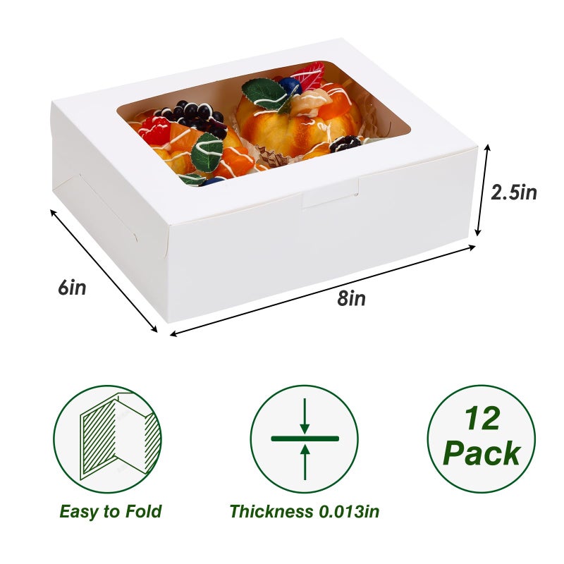 TOMNK 12pcs 8x6x2.5 Inches Bakery Boxes with Window, Cookie Boxes for Chocolate Strawberries, Donuts, Cupcakes, Muffins and Dessert - Image 2