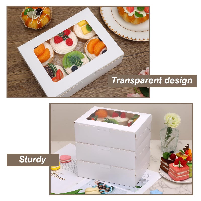TOMNK 12pcs 8x6x2.5 Inches Bakery Boxes with Window, Cookie Boxes for Chocolate Strawberries, Donuts, Cupcakes, Muffins and Dessert - Image 5