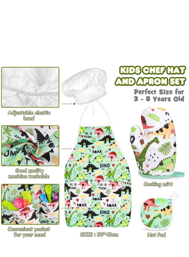 Zikra Kids Baking Chef Set, 26Pcs with Dinosaur Apron Hat Role Play Cooking Chef Cooking Dress Up Toys, Pretend Play Kitchen Toys Gifts for Boys Girls Aged 3-8 - Image 3