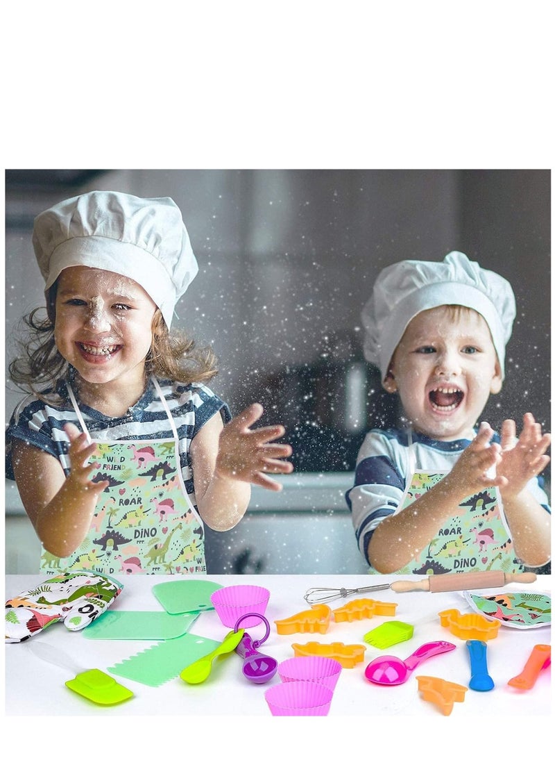 Zikra Kids Baking Chef Set, 26Pcs with Dinosaur Apron Hat Role Play Cooking Chef Cooking Dress Up Toys, Pretend Play Kitchen Toys Gifts for Boys Girls Aged 3-8 - Image 2