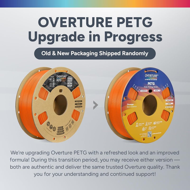 OVERTURE PETG 3D Printer Filament 1.75mm, Neatly Wound Durable PETG 1kg Spool (2.2lbs), Strong Toughness Filament, Dimensional Accuracy +/- 0.02mm, Fit Most FDM Printers (Orange) - Image 2
