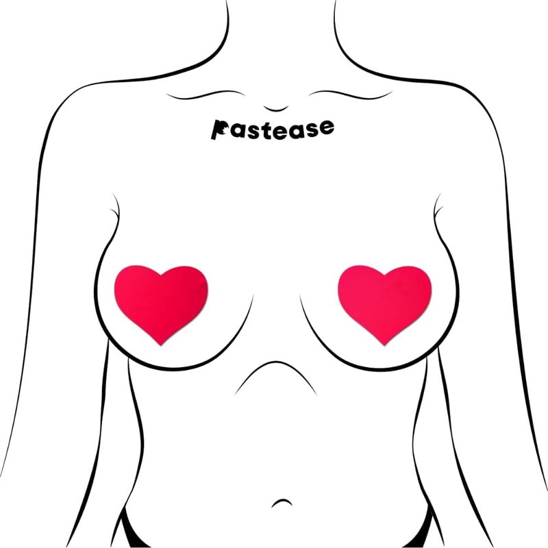 PASTEASE Store Heart Pasties - Neon Red Heart Nipple Covers for Festivals, Raves, & Lingerie | Halloween Accessory | Latex Free & Made in USA (Neon Red UV Reactive Heart) - Image 2
