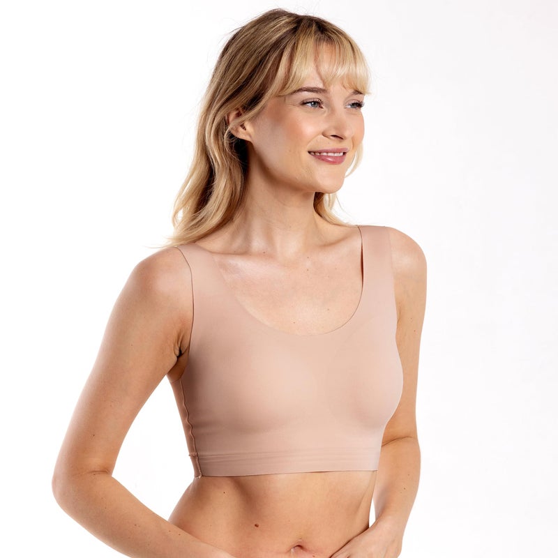 Floatley to The T-Shirt Scoop Neck Bra for Women, Silky Comfort Wirefree Seamless Grip Band Pullover Bra with Removable Pads Warm Taupe - Image 2
