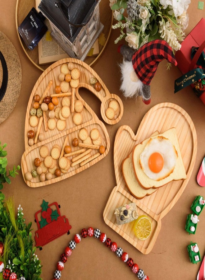 FOBSME 2 Pcs Christmas Serving Trays Santa Hat and Winter Mitten Shape Charcuterie Boards Decorative Wooden Serving Platter Pine Wood Snack Dish Plates for Xmas Holiday Housewarming Present,12.6 Inch - Image 3