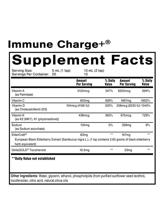 Quicksilver Scientific Immune Charge+ - Elderberry with 10,000 IU Vitamin D3, 25,000 Vitamin A, C, E, K1 & K2 for Immune Health & Lung Support (100ml) - Image 2