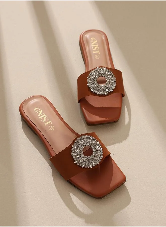 GNIST Embellished Strap Flat Sandals by Styli