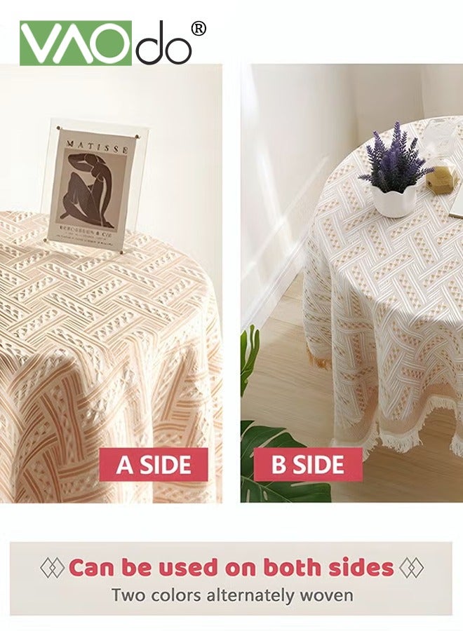 فاو دو جولة المائدة ، حصيرة طاولة عزل على سطح المكتب ، زخرفة المنزل ، غطاء طاولة الألياف القطن لعيد ميلاد مزرعة القهوة 90*90 سم - Image 3