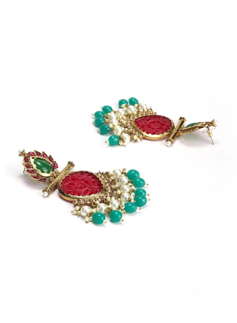 برياسي Red  Green Contemporary Drop Earrings