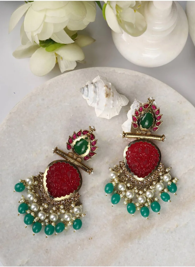 Priyaasi Red  Green Contemporary Drop Earrings