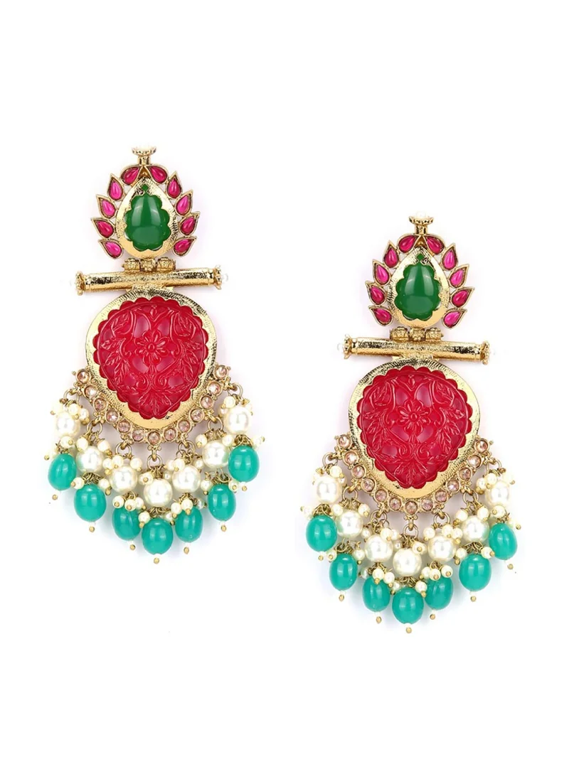 Priyaasi Red  Green Contemporary Drop Earrings