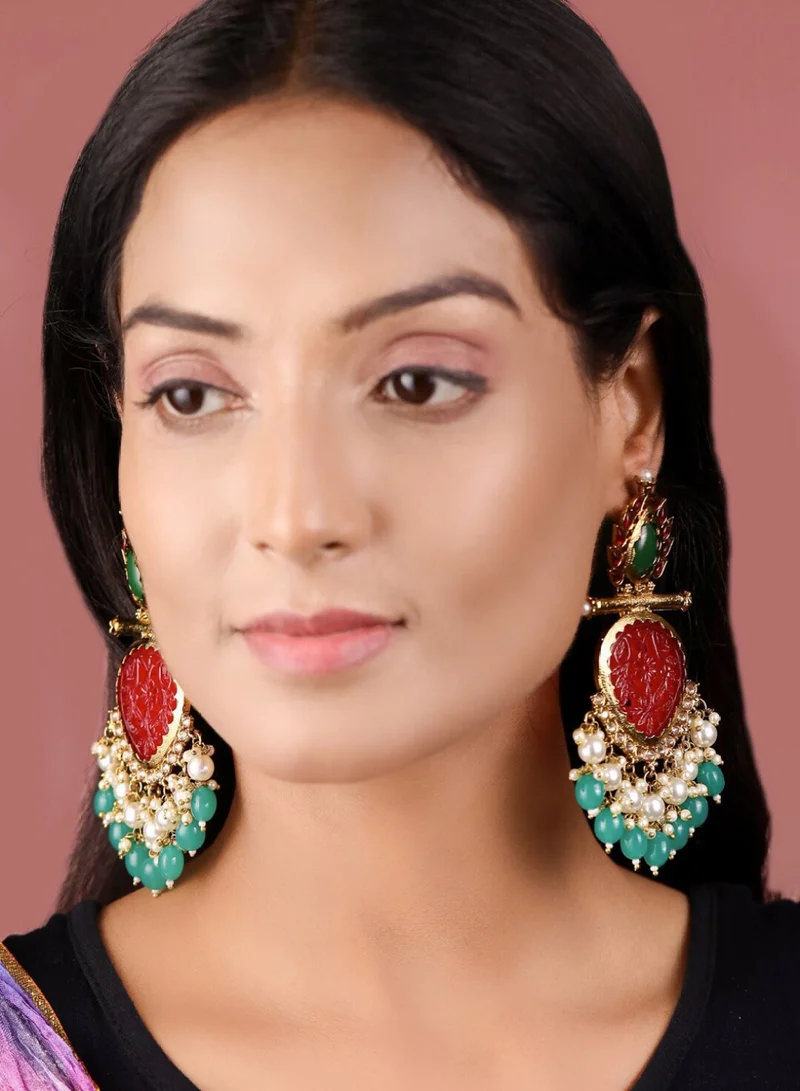 برياسي Red  Green Contemporary Drop Earrings