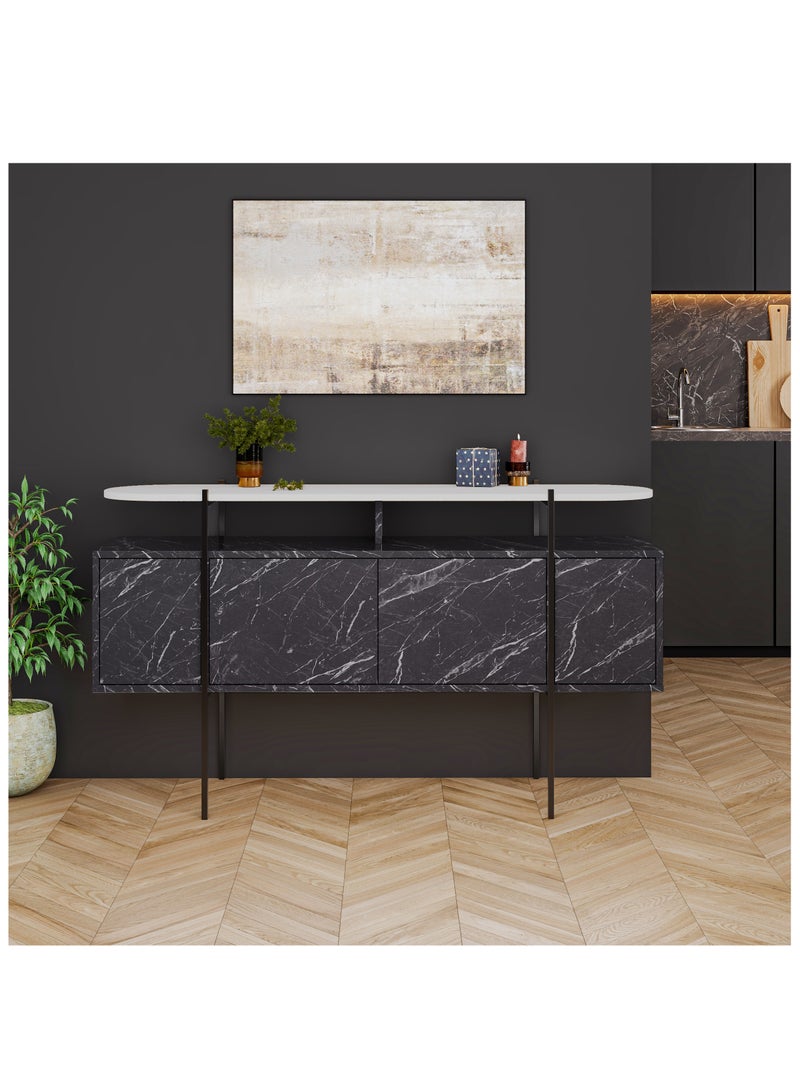 موراه خزانة جانبية عصرية من موراه هوم هانلي بأربعة أبواب ورف عرض علوي - خزانة تخزين لغرفة المعيشة، الصالة، غرفة الطعام، الرواق - ٣٨×٨٦٫٢×١٥٠ سم (رخام أسود/أبيض) - Image 1