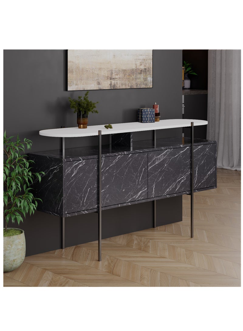 موراه خزانة جانبية عصرية من موراه هوم هانلي بأربعة أبواب ورف عرض علوي - خزانة تخزين لغرفة المعيشة، الصالة، غرفة الطعام، الرواق - ٣٨×٨٦٫٢×١٥٠ سم (رخام أسود/أبيض) - Image 2