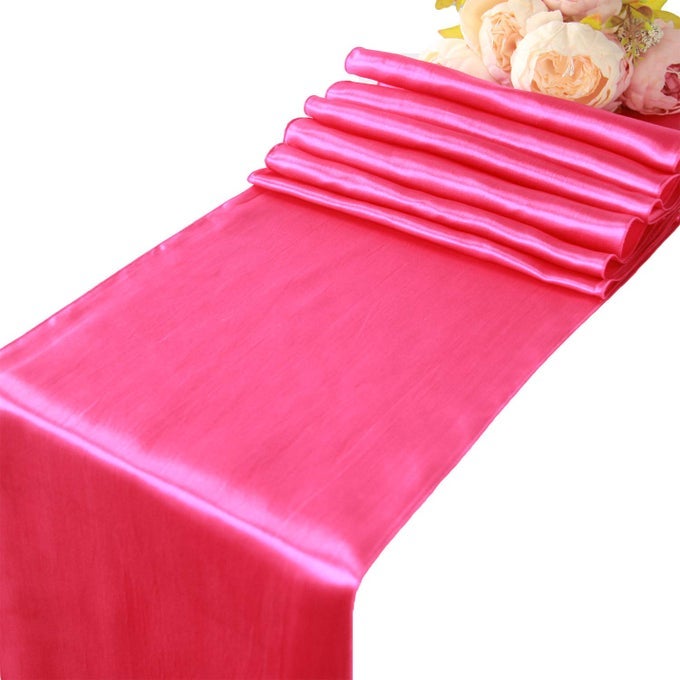 HOT PINK SATIN TABLE RUNNERS 5 PCS WEDDING BANQUET PARTY EVENT DECORATION TABLE RUNNERS HOT PINK 5