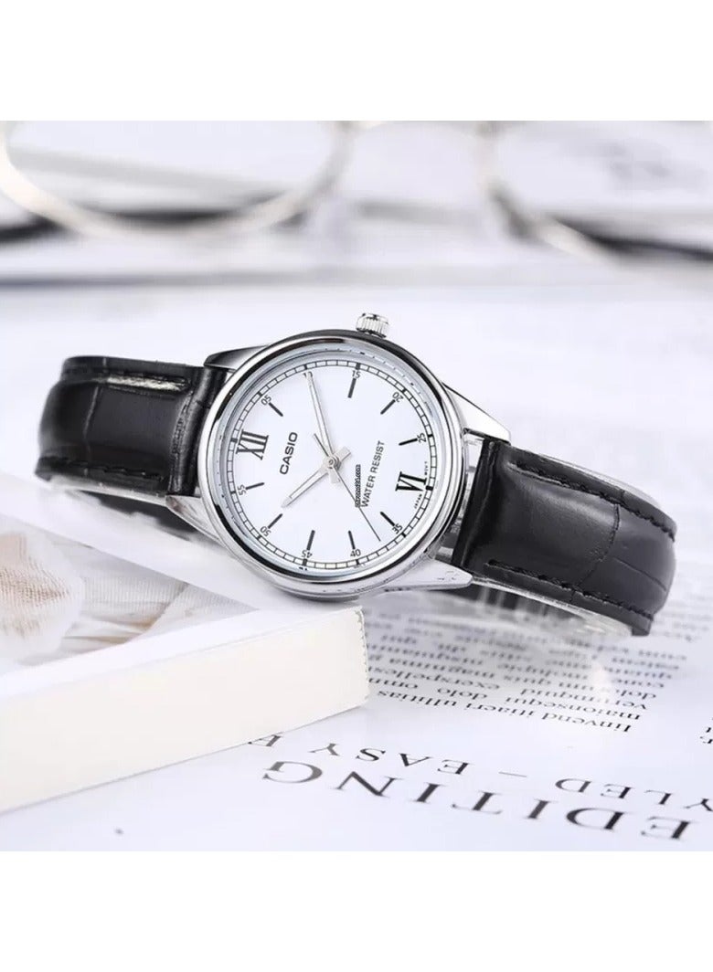 Casio LTP-V005L-7B2UDF Leather Round Analog Water Resistant Watch for Women - Black - Image 2