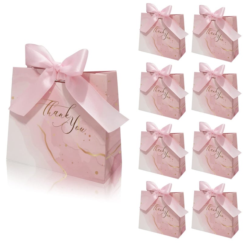 DECHISY 30Pack Small Thank You Gift Bags,Marble Pattern Party Favor Pink Bags with Pink Bow Ribbon,4.5x1.8x3.9Inches,Paper Bags for Birthday Wedding Bridesmaid Holiday Valentines Day (Pink) - Image 1
