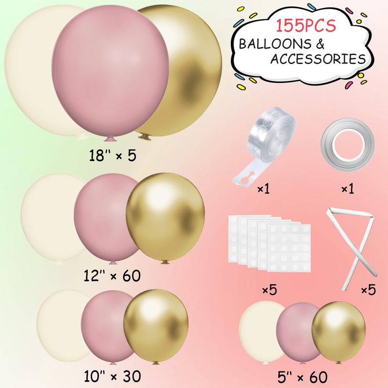 MEBAY Pink White Gold Balloons Arch Kit, 155Pcs Dusty Pink Matte White Metallic Gold Balloon Garland for Birthday Bridal Baby Shower Wedding Confession Proposal Party Decorations - Image 2