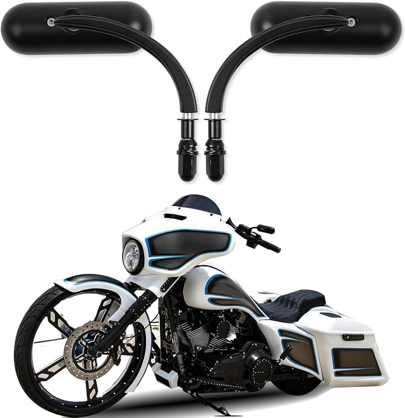 DREAMIZER Black Motorcycle Universal Oval Rear View Side Mirrors - Image 1