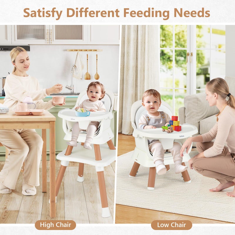 INFANS 8 in 1 Baby High Chair, Convertible Highchair for Babies and Toddlers, Infant Dining Booster Seat, Building Block Table, Kids Stool Table Chair Set with Removable Tray - Image 4