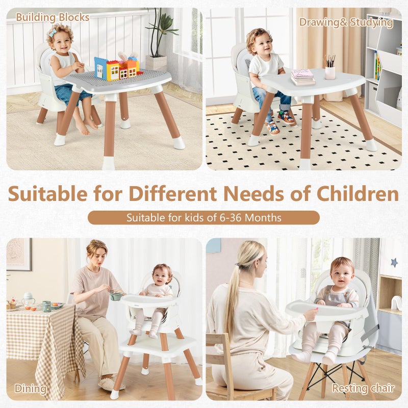 INFANS 8 in 1 Baby High Chair, Convertible Highchair for Babies and Toddlers, Infant Dining Booster Seat, Building Block Table, Kids Stool Table Chair Set with Removable Tray - Image 3