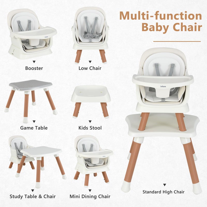 INFANS 8 in 1 Baby High Chair, Convertible Highchair for Babies and Toddlers, Infant Dining Booster Seat, Building Block Table, Kids Stool Table Chair Set with Removable Tray - Image 2