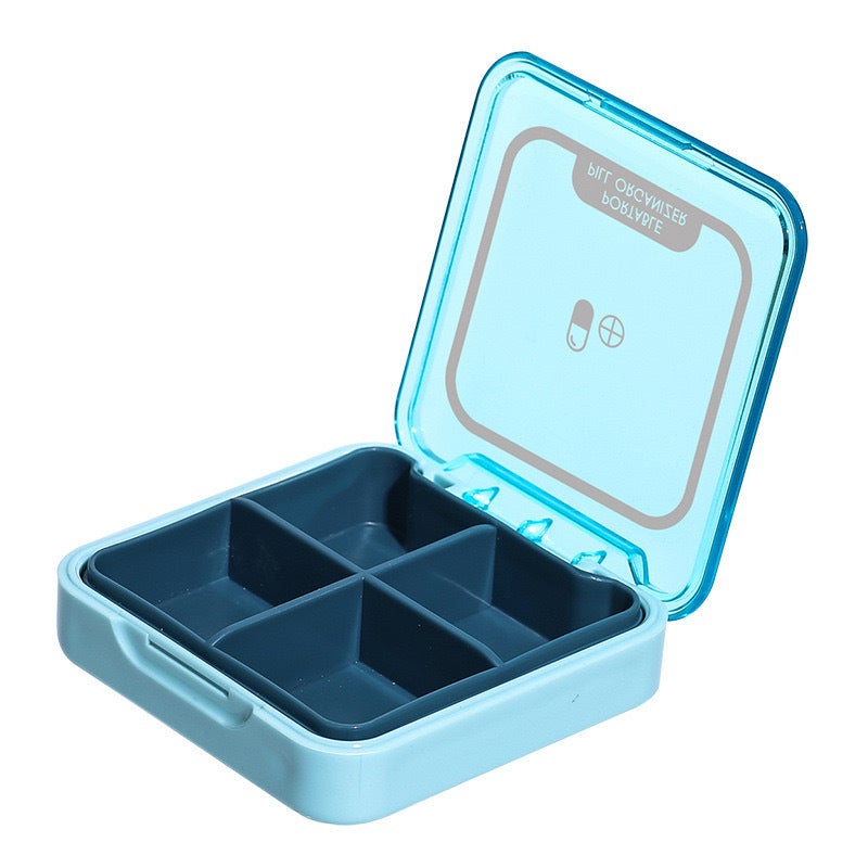 Generic Thickened Portable Transparent Plastic Medicine Box Dustproof Sealed Jewelry Repackaging Mini Storage Box Carry-On Pill Organize Blue 