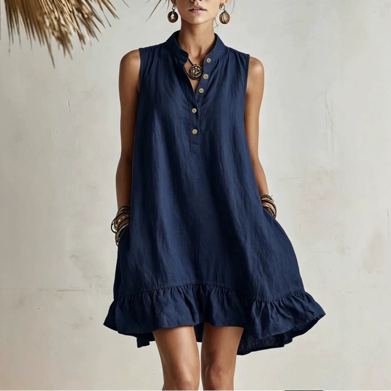 Women's Solid Color A-Line Dress Sleeveless - Image 3